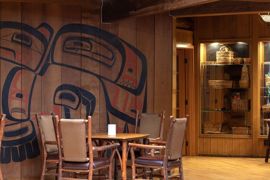 Lobby of Kiana Lodge with tables and chairs