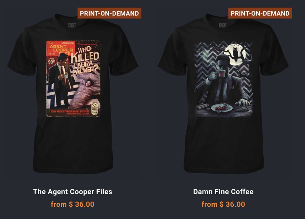 Two Twin Peaks themed t-shirts