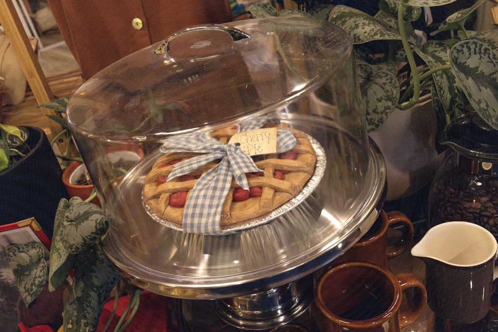 Ceramic Cherry Pie under a pie display