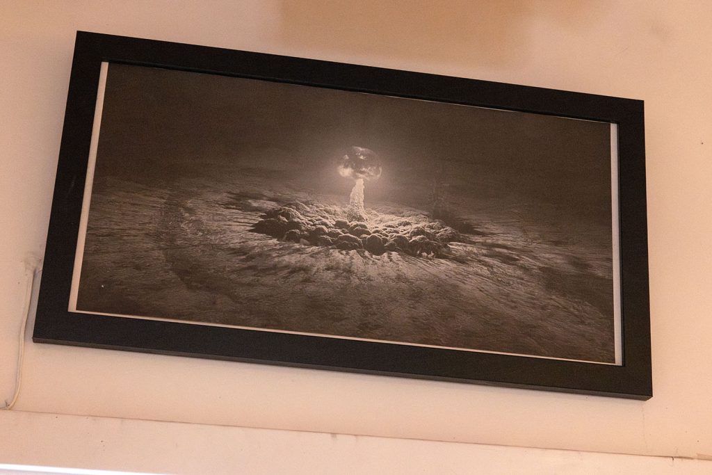 Framed image of an atomic explosion