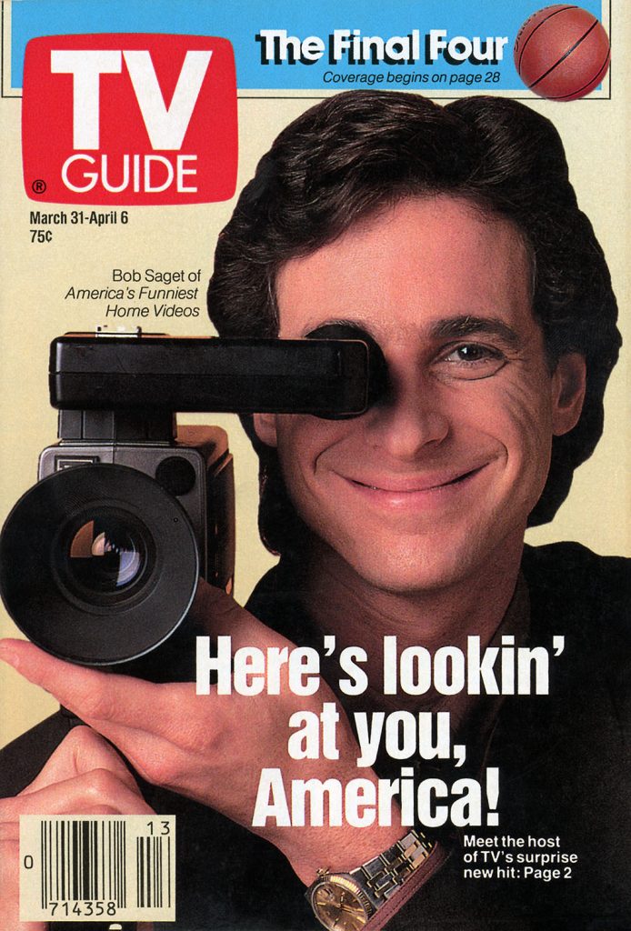 TV Guide cover with Bob Saget holding a video camera