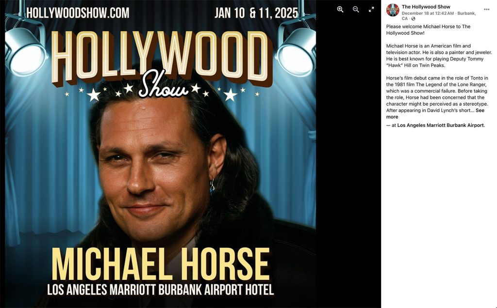 Michael Horse post on the Hollywood Show Facebook page