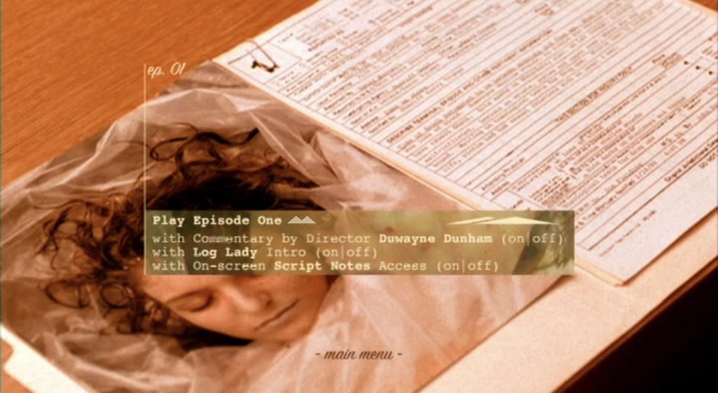 DVD Menu with Laura Palmer's autopsy report on a desk