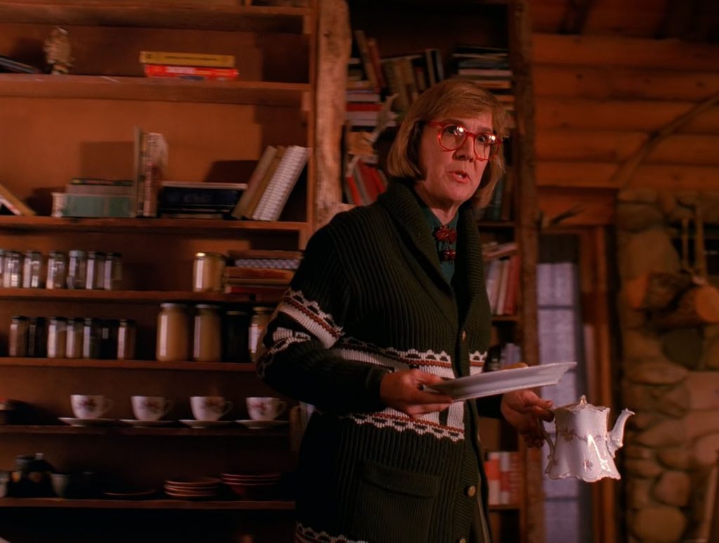 Log Lady carrying tea and cookies