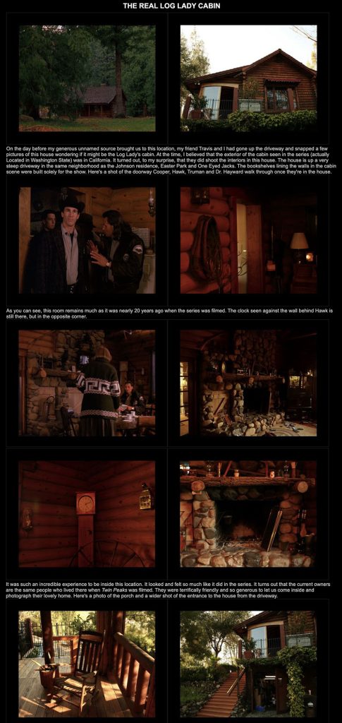 InTwinPeaks.com page about the Log Lady Cabin