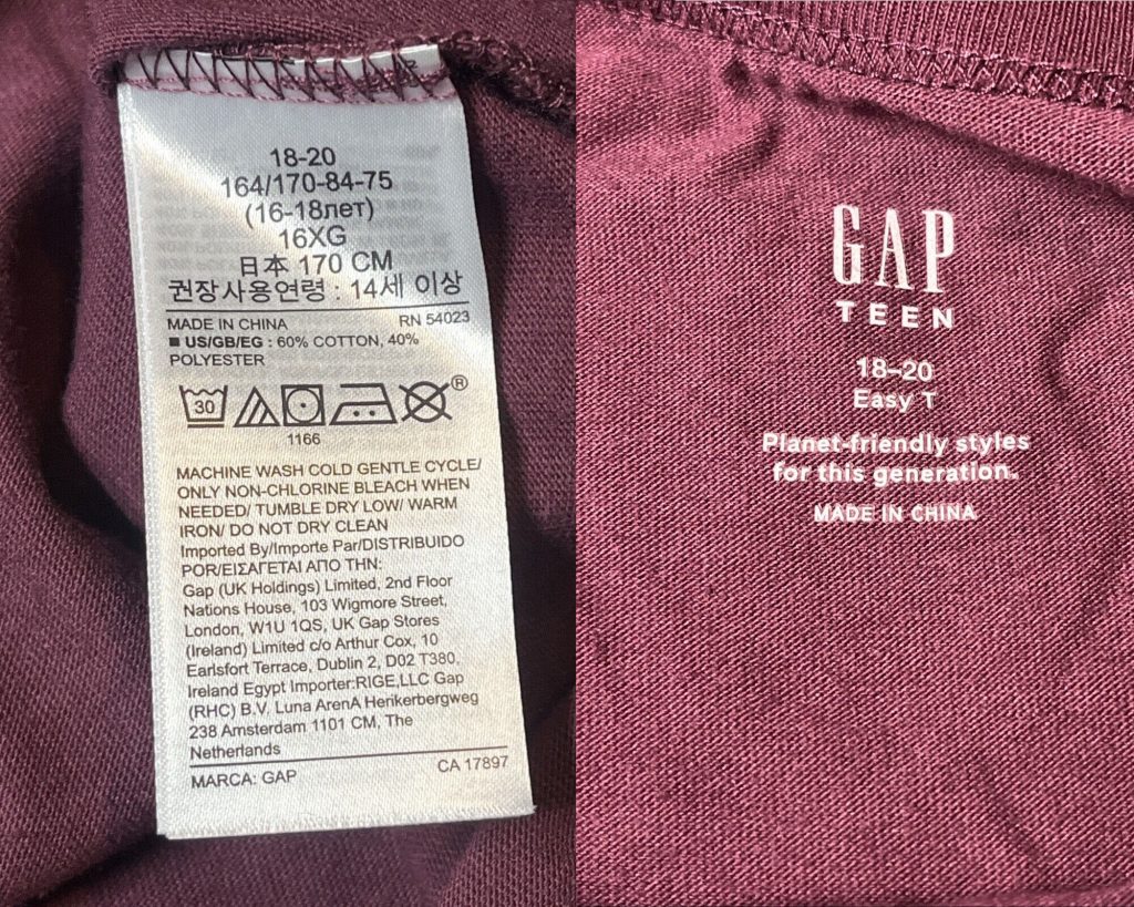 Tag and printed GAP label