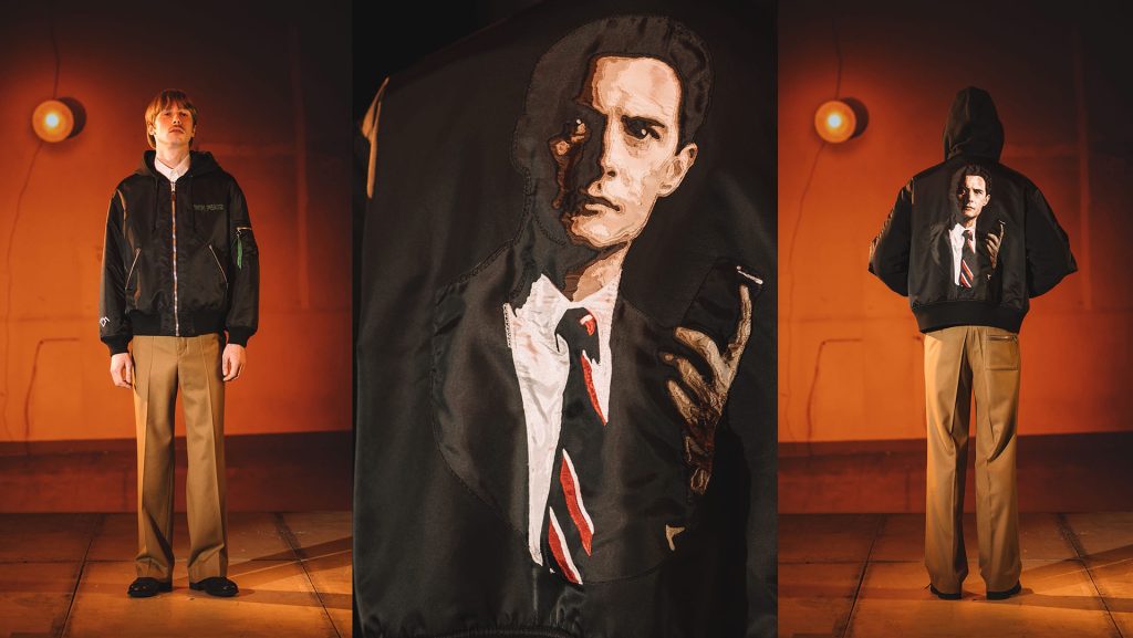 Three fashion images of an Agent Cooper-themed jacket