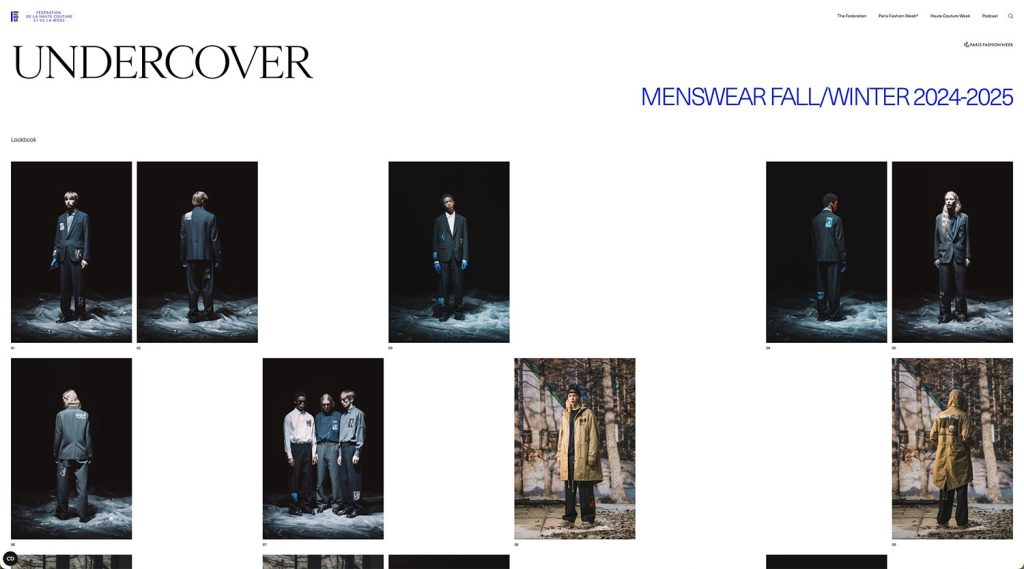 Paris Fashion Week website with Undercover Twin Peaks collection