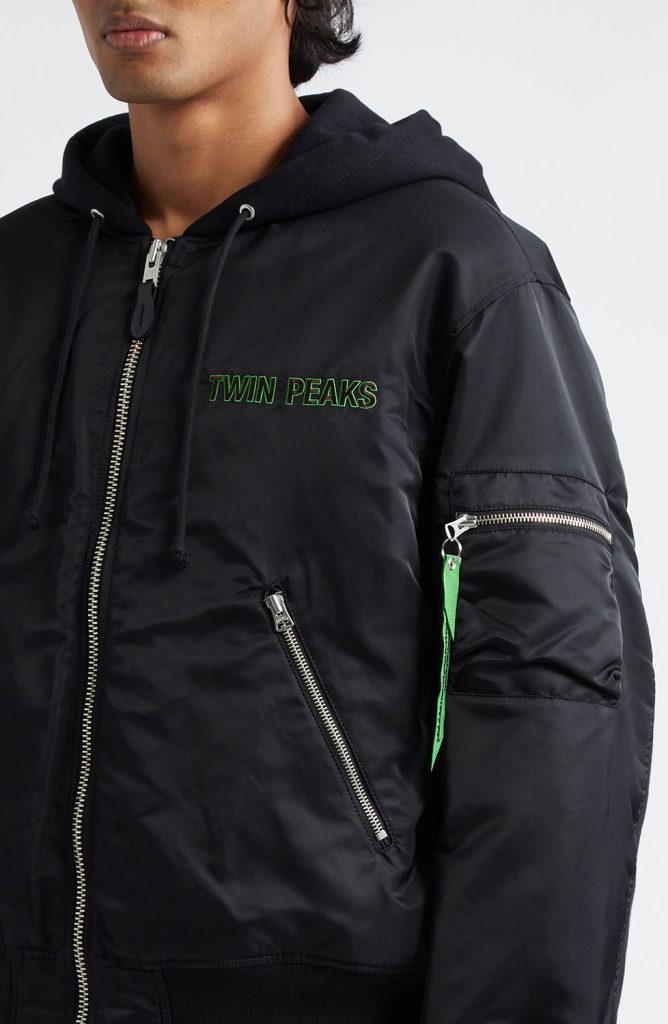 Detail of Twin Peaks bomber jacket by Undercover at Nordstrom