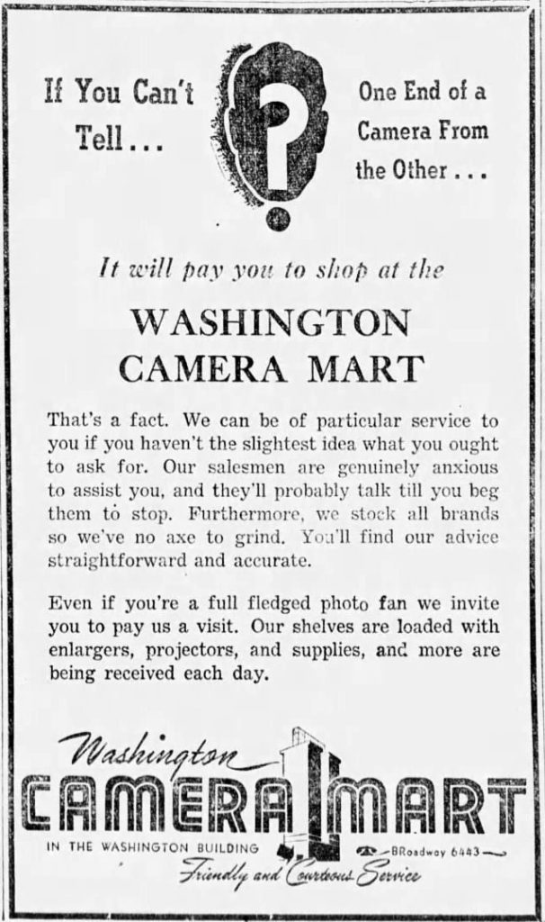 Washington Camera Mart advertisement