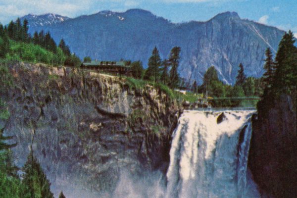 Snoqualmie Falls and Lodge with Mount Si in the background