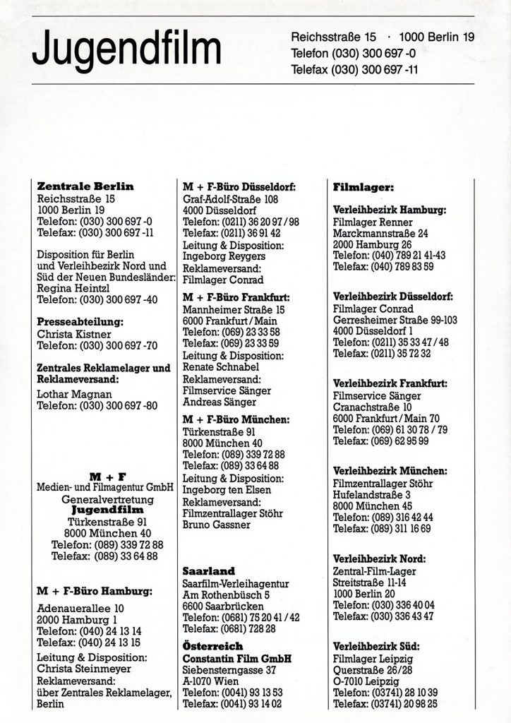 Contact information in German Advertising Guide for Twin Peaks - Fire Walk With Me