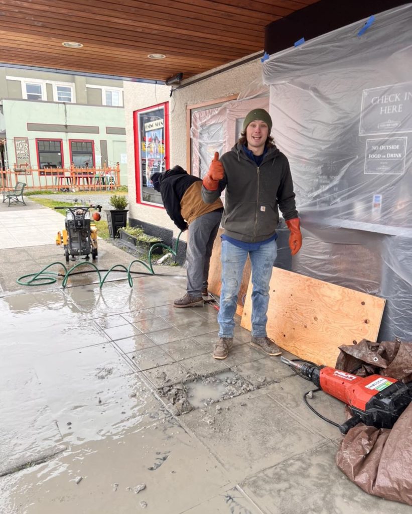 Instagram post about preparing cement area outside North Bend Theater