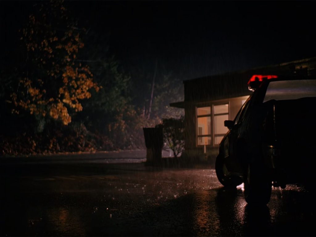 Twin Peaks Sheriff's Department at Night in Rain