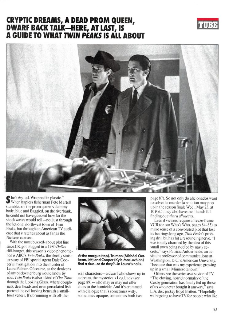 Sheriff Truman and Special Agent Dale Cooper in the Twin Peaks morgue with article copy