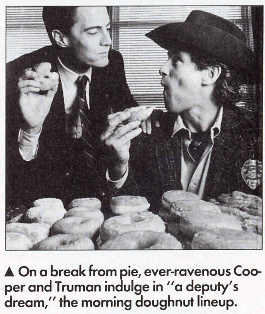 Agent Cooper and Sheriff Truman eating donuts