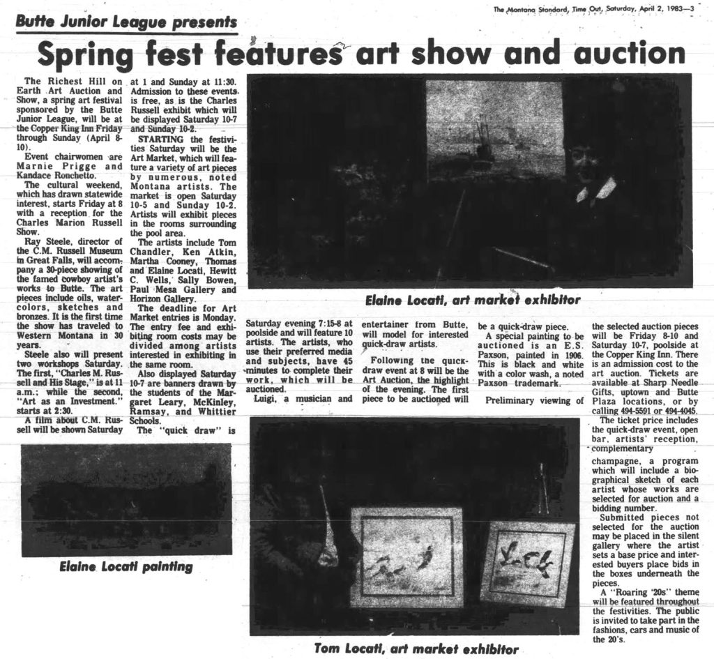 Newspaper article about artists in Montana