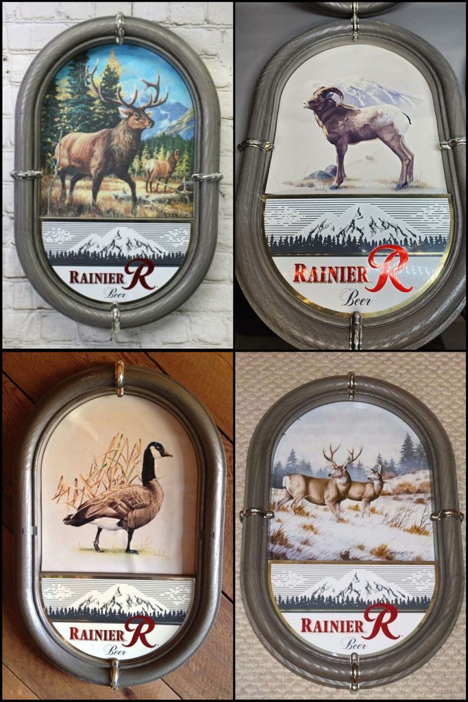 Oval shaped Rainier Beer plaques