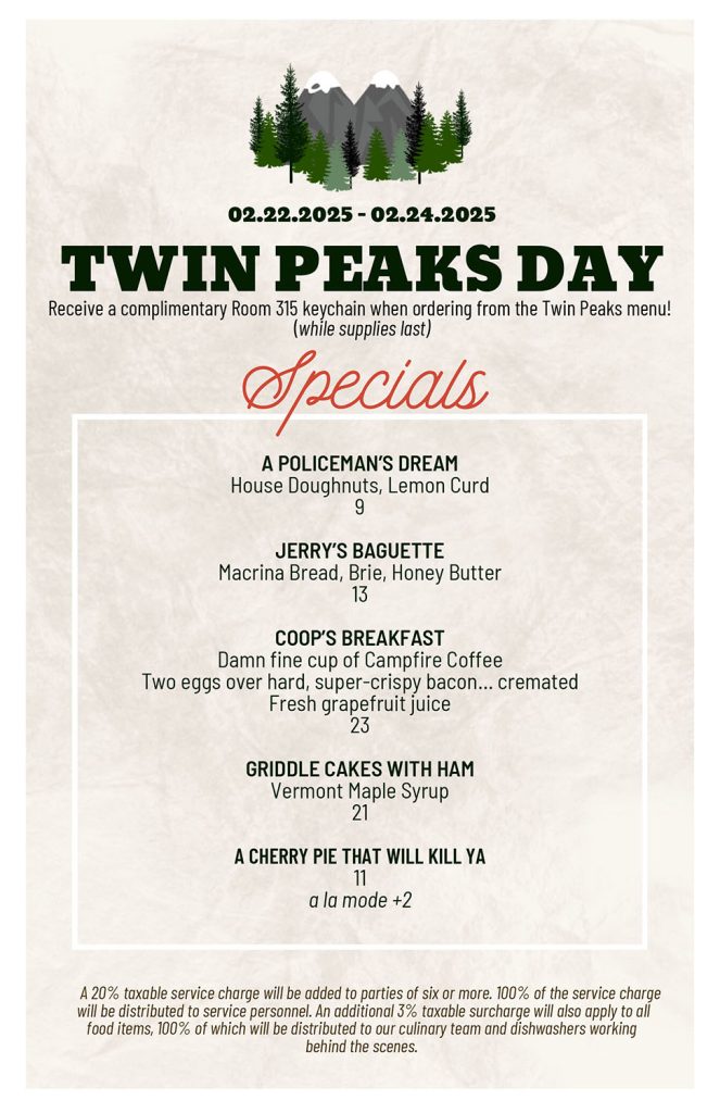 Twin Peaks Day Menu