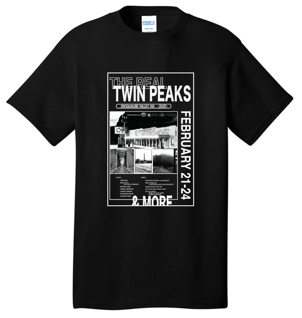 Black t-shirt with Real Twin Peaks 2025 logo