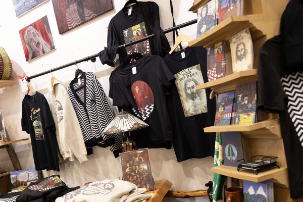 Merchandise display with t-shirts