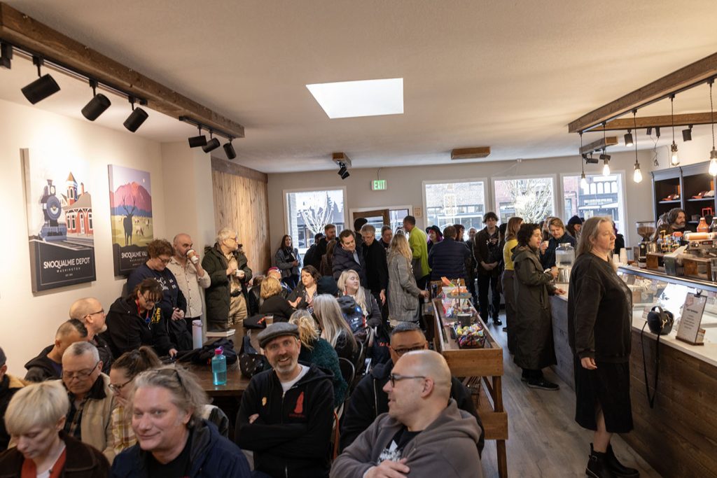 Crowd gathered inside Friends & Co. Ice Cream