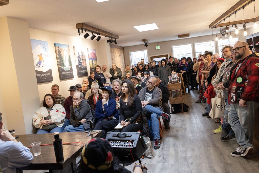 Crowd listening to panel
