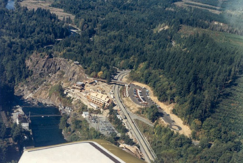 Aerial photo of Salish Lodge construction