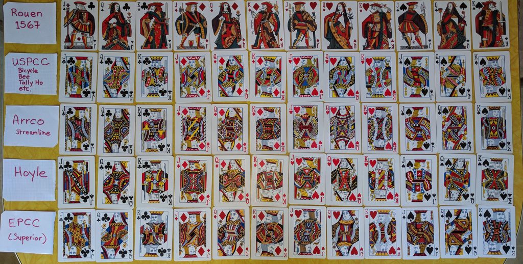 Line up of different kinds of playing cards