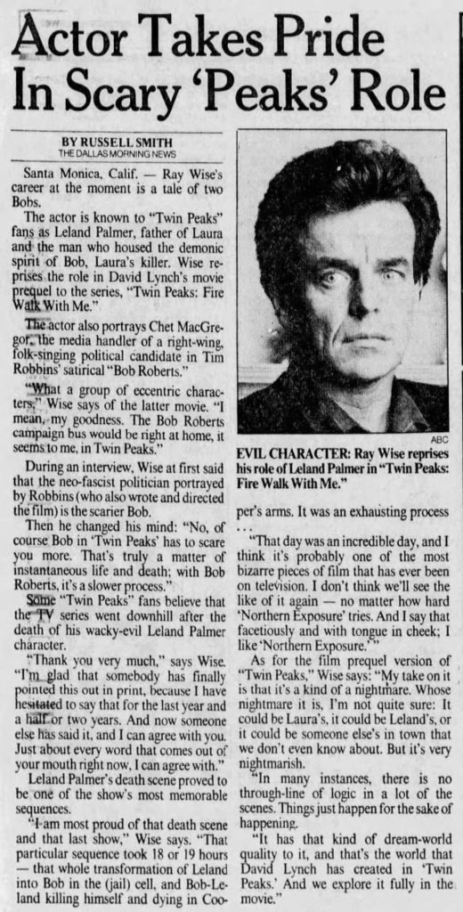 Newspaper article about Ray Wise