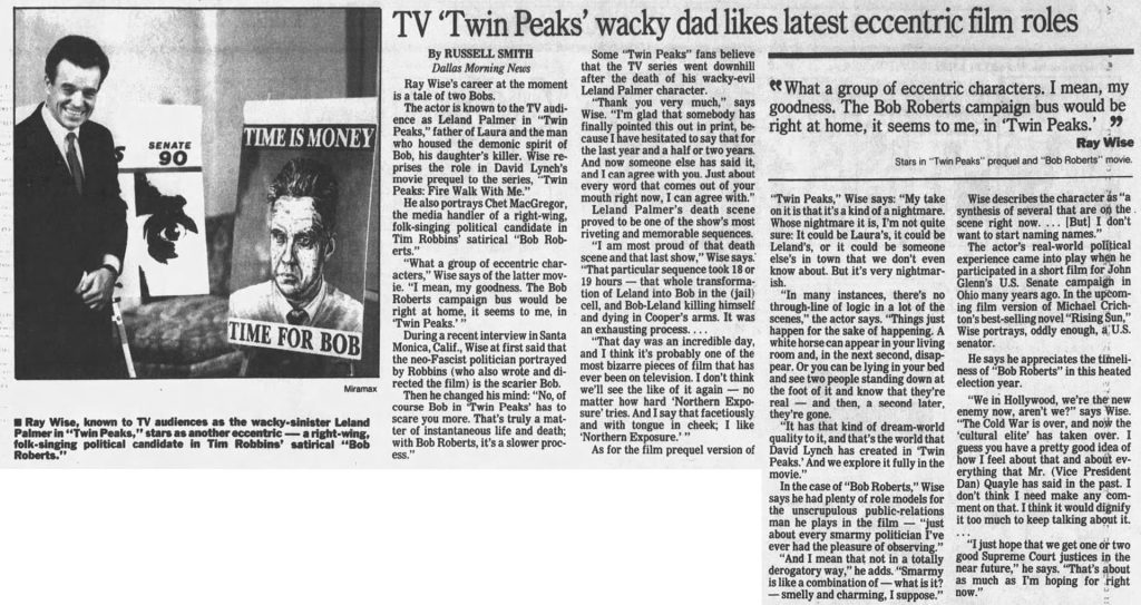 Newspaper article about Ray Wise