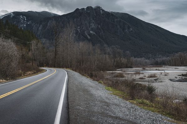 Welcome to Twin Peaks sign spot along Reinig Road in Snoqualmie, Washington with Mount Si looming in the distance.