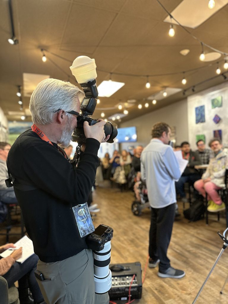 Steven taking photos of Josh at Wm Grassie Wine Estates