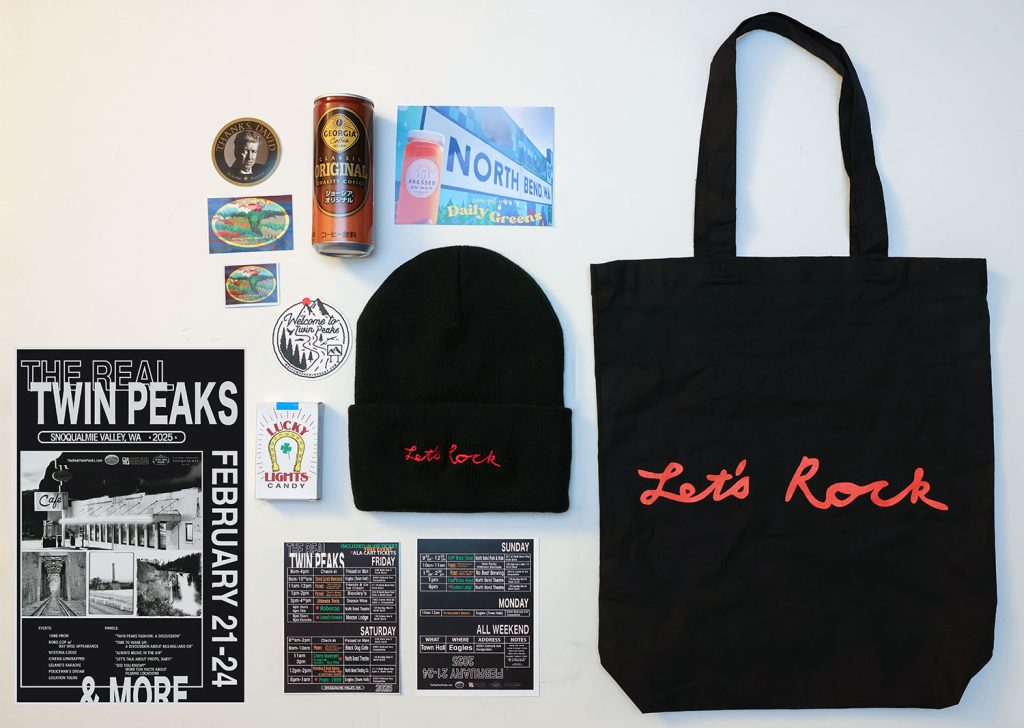 White board with items from the Real Twin Peaks VIP bag