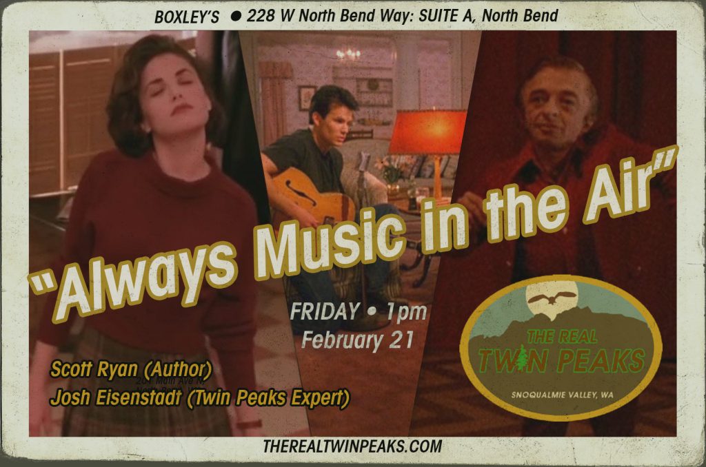 Postcard for "Always Music in the Air" with images of James Hurley and Audrey Horne