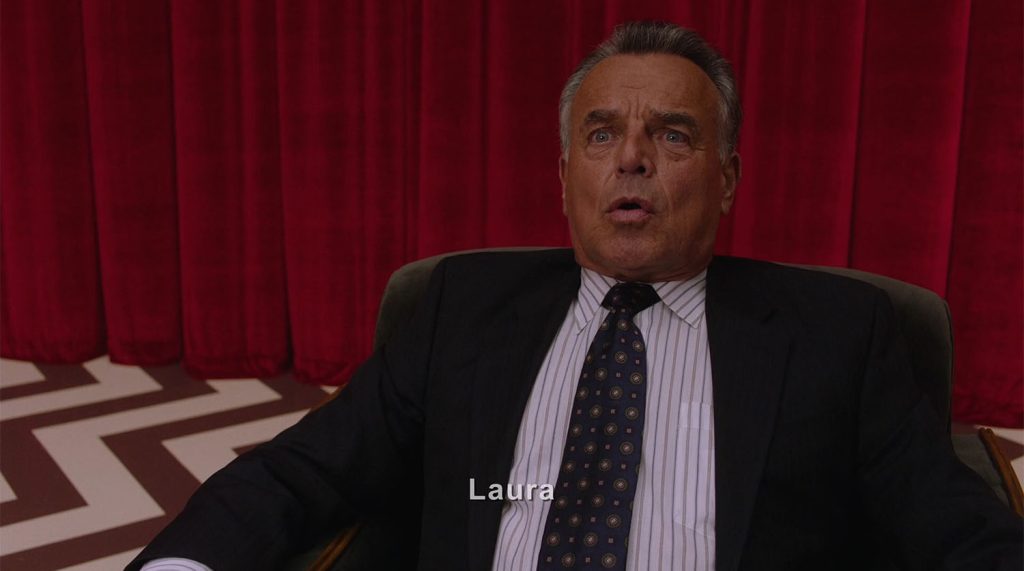 Leland Palmer sitting in the Red Room saying "Laura"