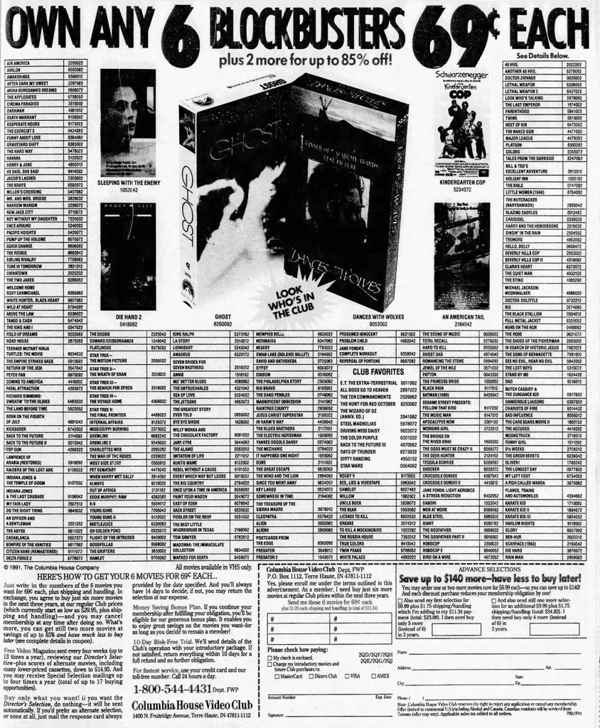 Columbia House Ad in The Tribune from Nov. 23, 1991