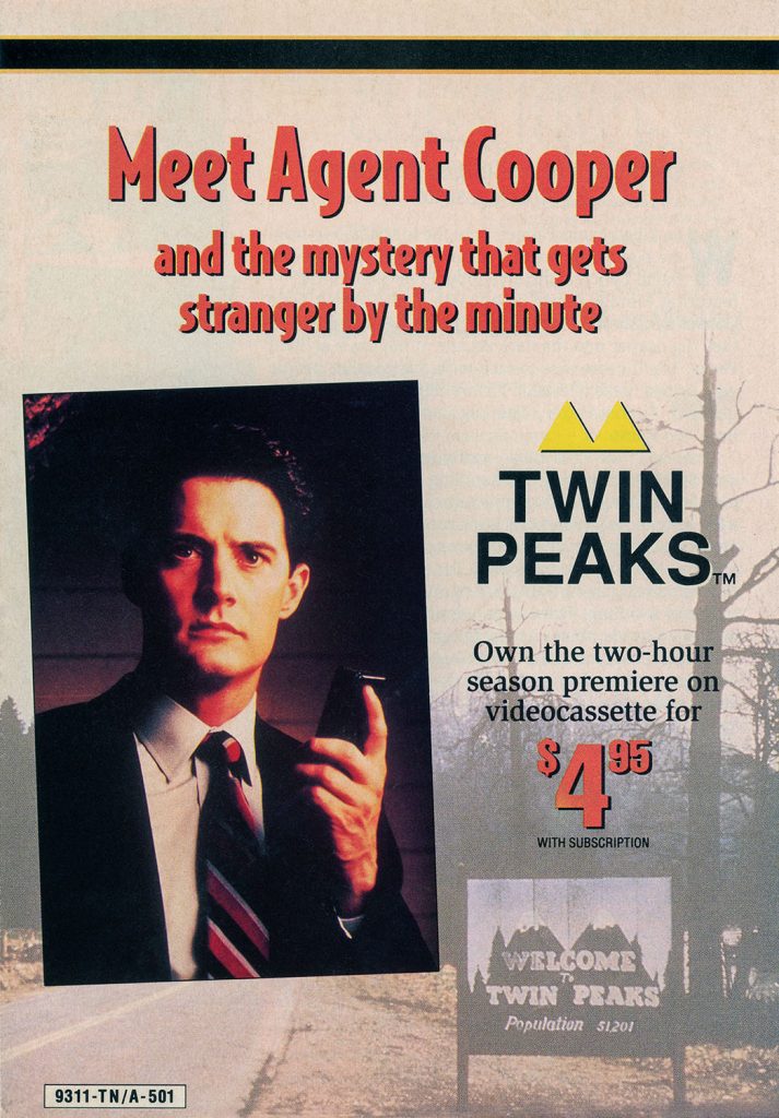 Front of Columbia House ad for Twin Peaks with an image of Agent Dale Cooper