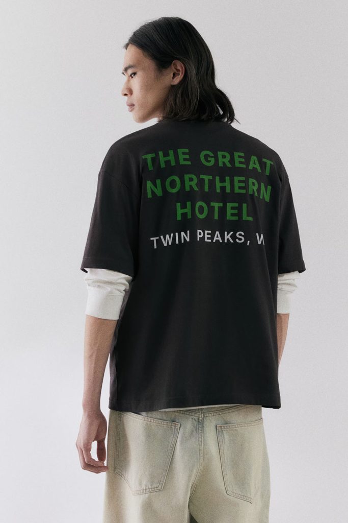 Back of model wearing the Twin Peaks The Great Northern Hotel T-Shirt