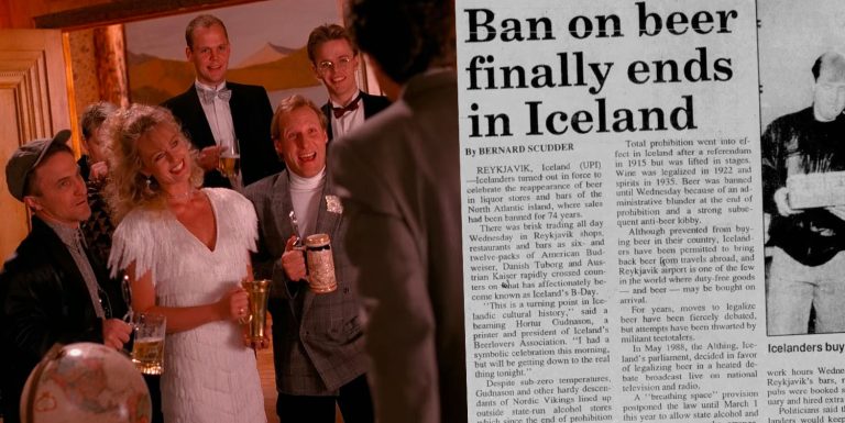Icelanders in Ben Horne's office and a newspaper article about beer in Iceland