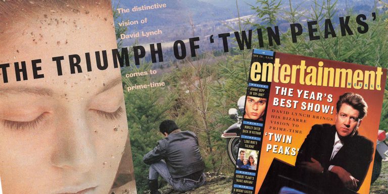 Photo of Laura Palmer, James Hurley and Cover of Entertainment Weekly with David Lynch
