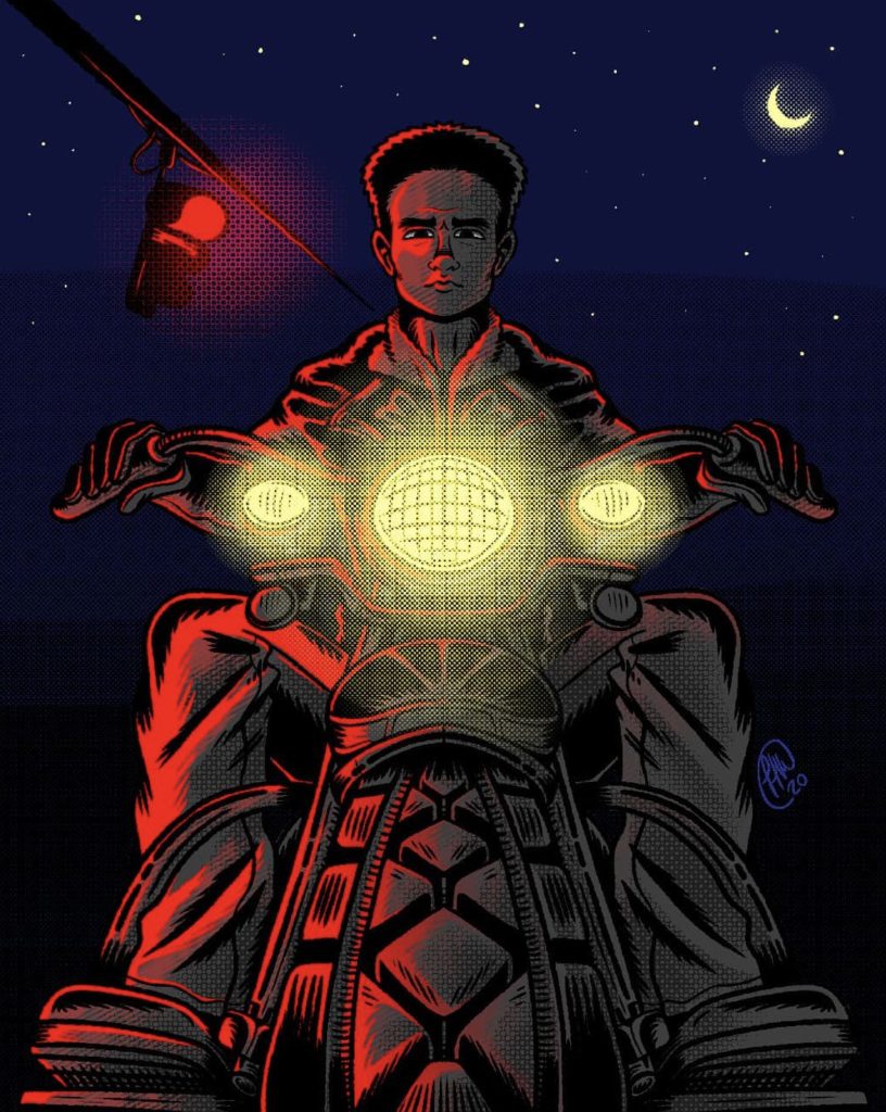 James Hurley on his motorcycle
