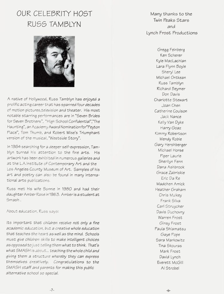 Twin Peaks celebrity auction program with photo of Russ Tamblyn