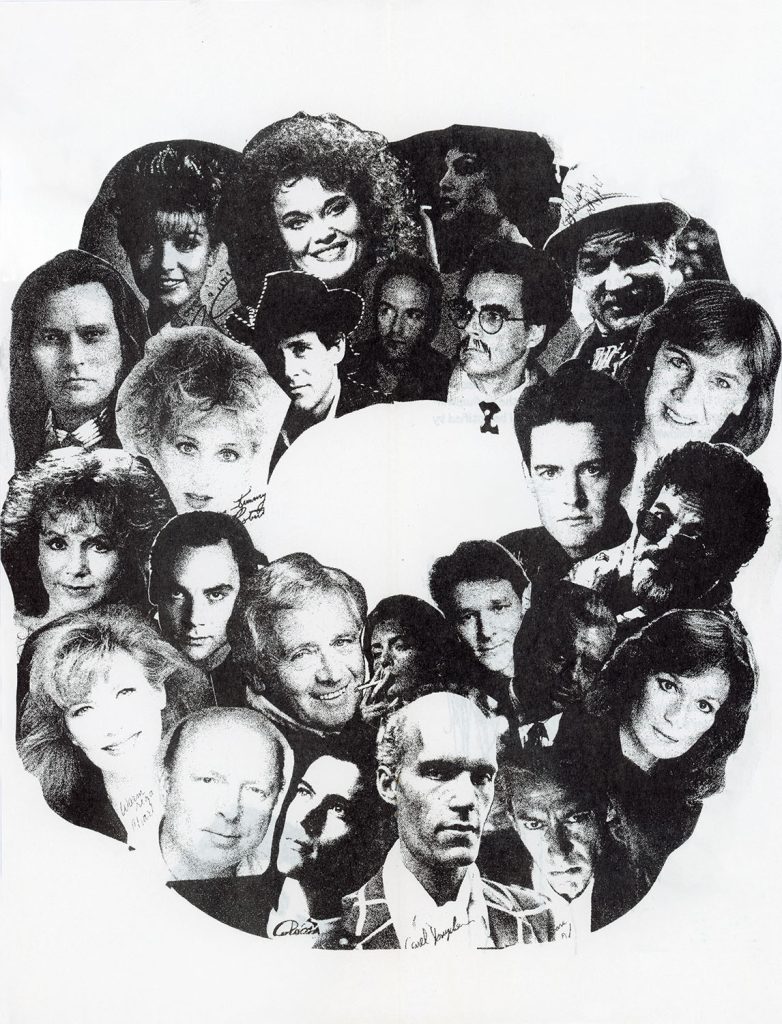Image collage of Twin Peaks stars inside Twin Peaks celebrity auction program