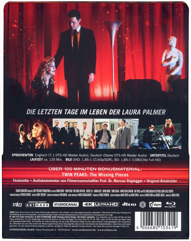 Artwork for Blu-ray disc for David Lynch's "Twin Peaks Fire Walk With Me" 4K UHD Steelbook