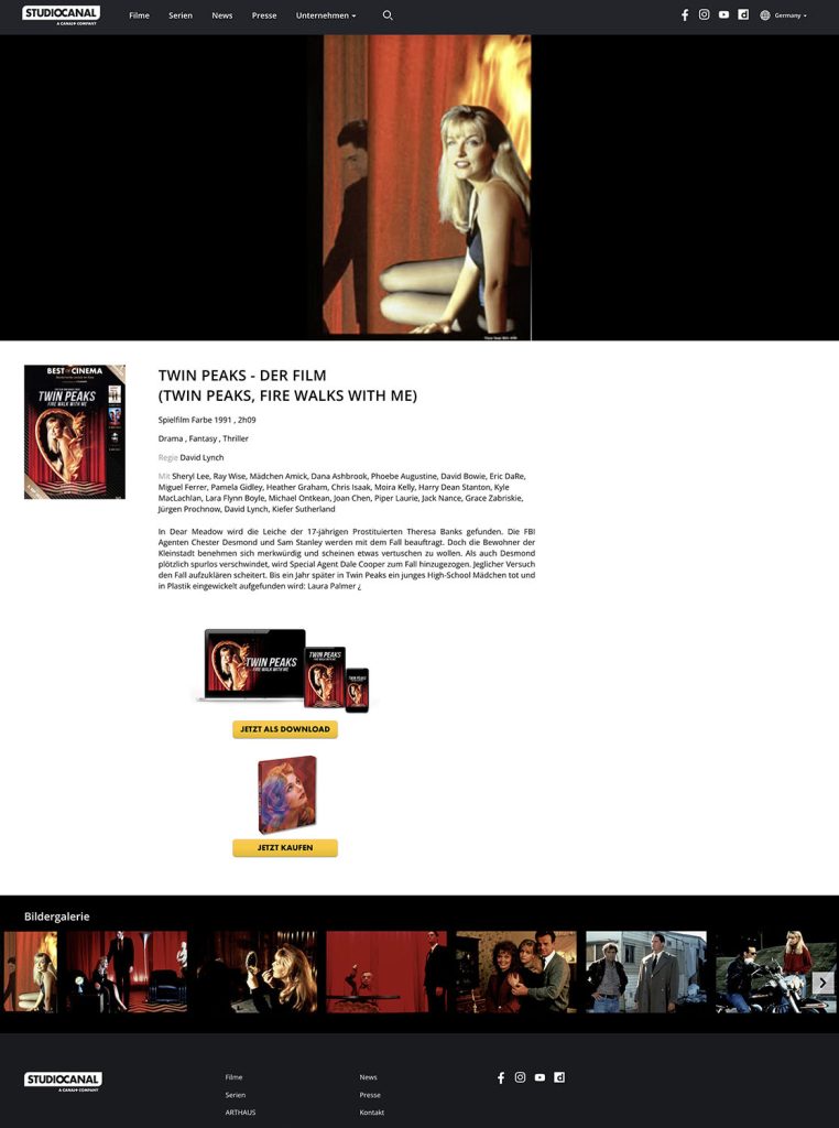 Webpage for Studio Canal