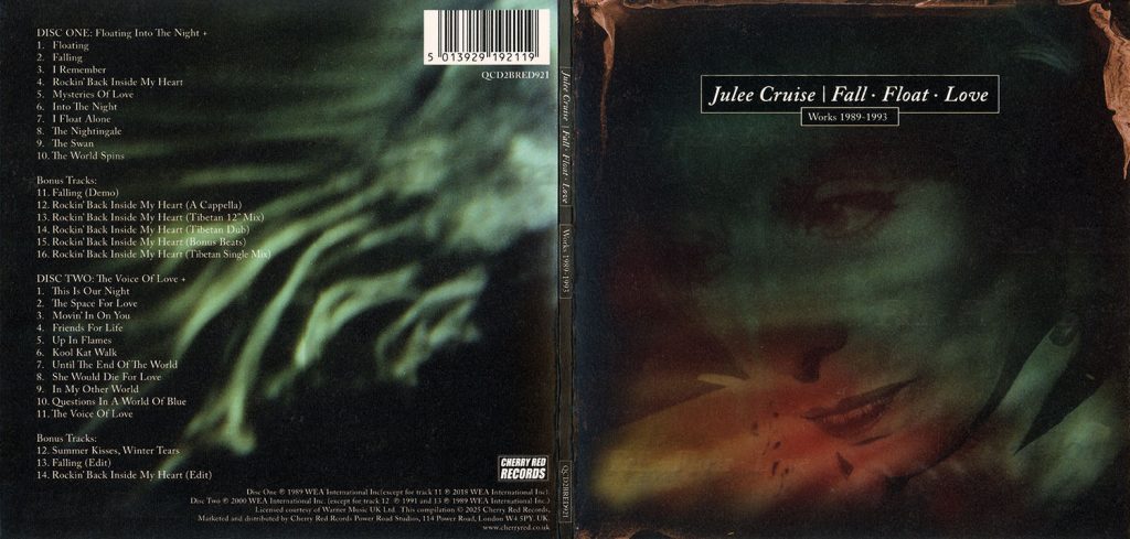Front and back of Cover of Julee Cruise's CD "Fall, Float, Love"