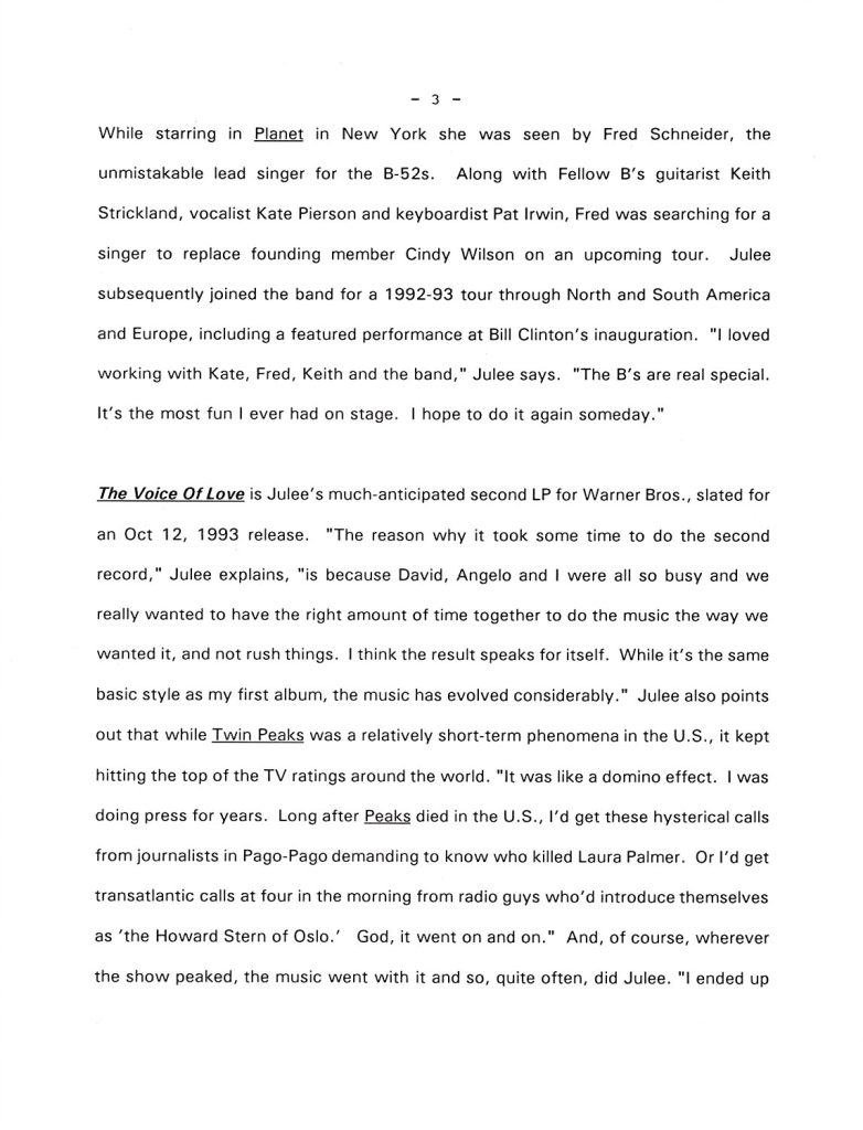 "The Voice of Love" press release