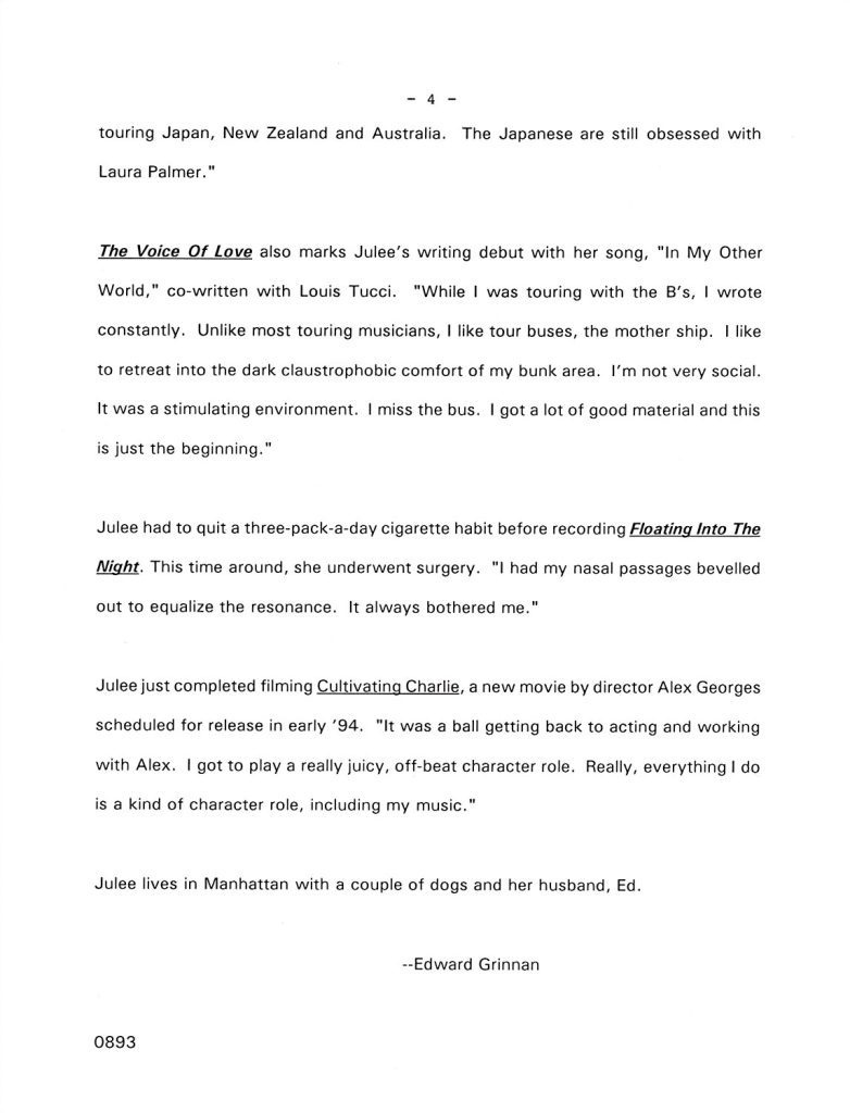 "The Voice of Love" press release