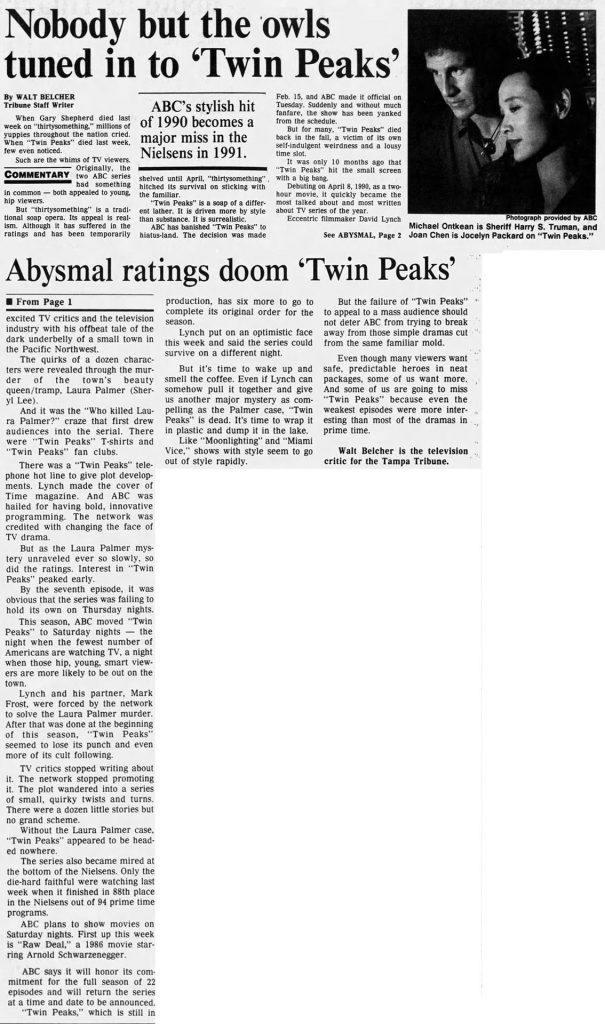 Newspaper article about Twin Peaks